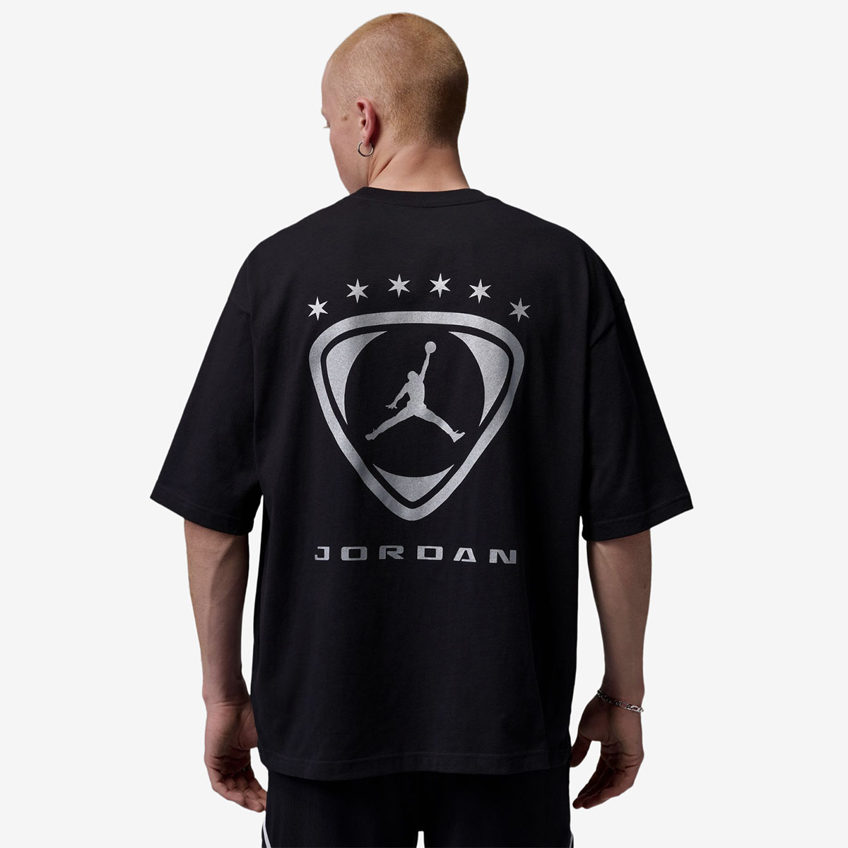 Jordan Brooklyn Oversized Graphic Mens T Shirt Black Metallic Silver 2