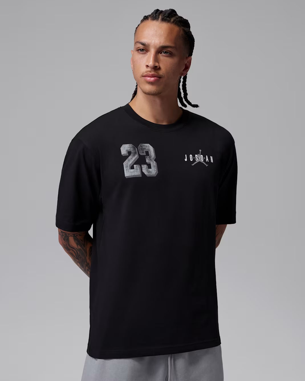 Jordan Brooklyn Varsity Graphic Men's T-Shirt Black Grey 1
