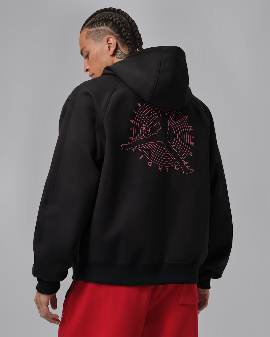 Jordan Flight Club Full Zip Knit Hoodie Sweatshirt Black Red 2