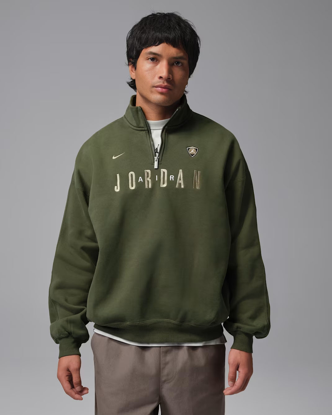 Jordan Flight Graphic Fleece Zip Top Cargo Khaki