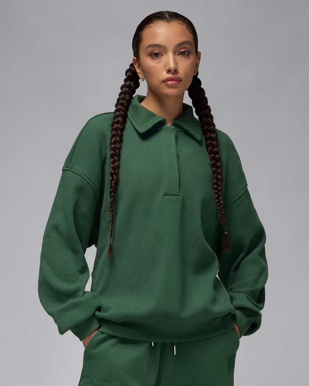 Jordan Flight Long Sleeve Waffle Top Fir Green
