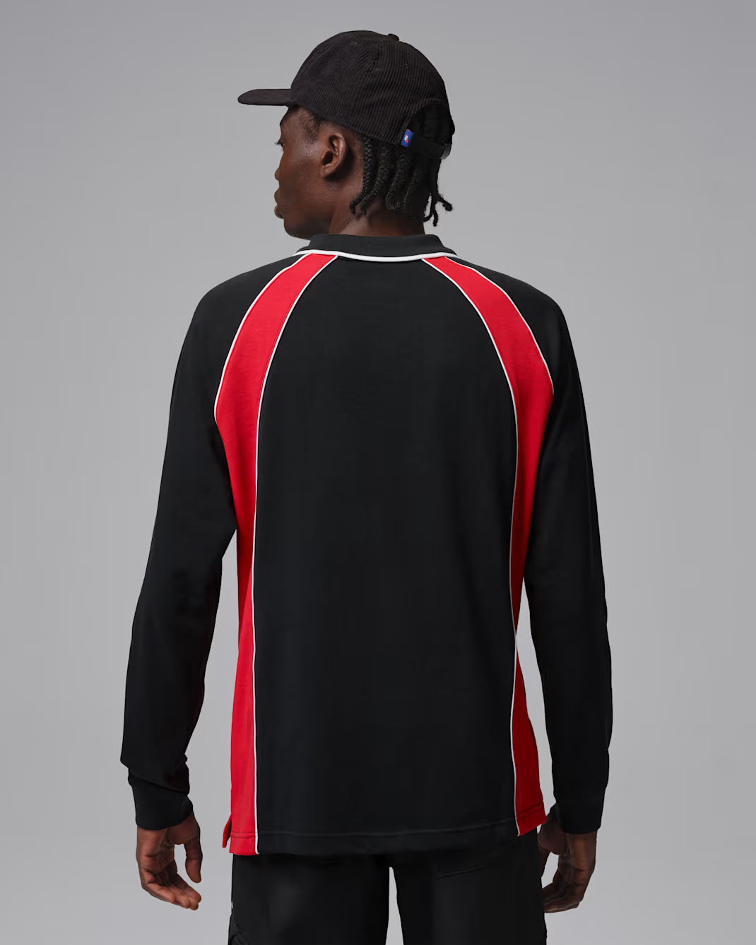 Jordan Flight Mens Long Sleeve Polo Jersey Black Red 2