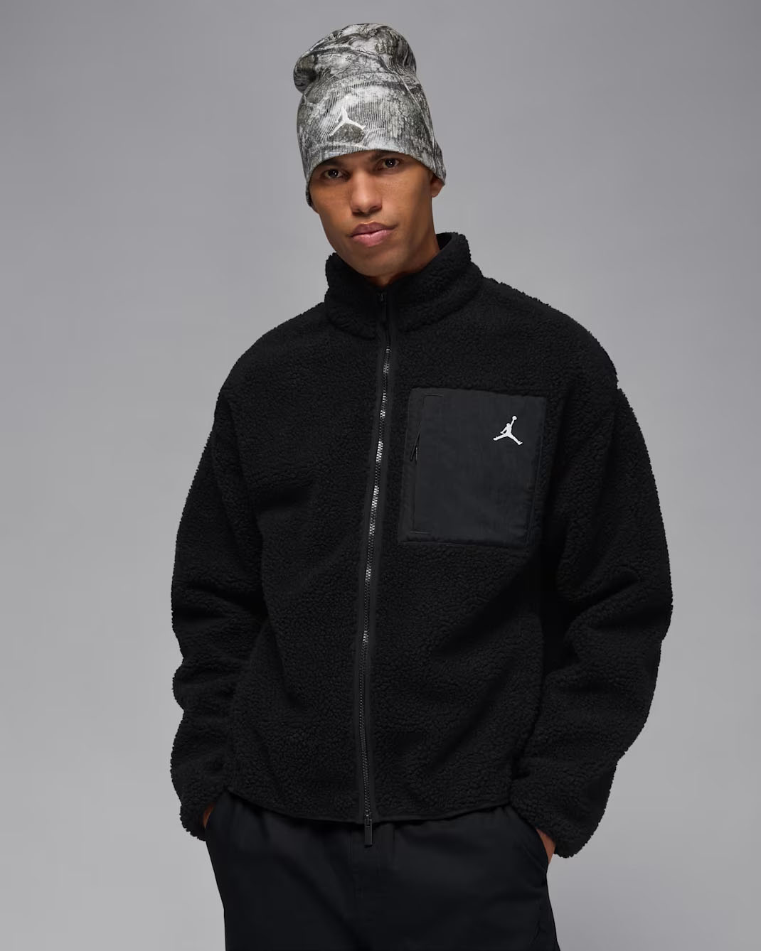 Jordan Flight Mens Mountainside Faux Fur Jacket Black White