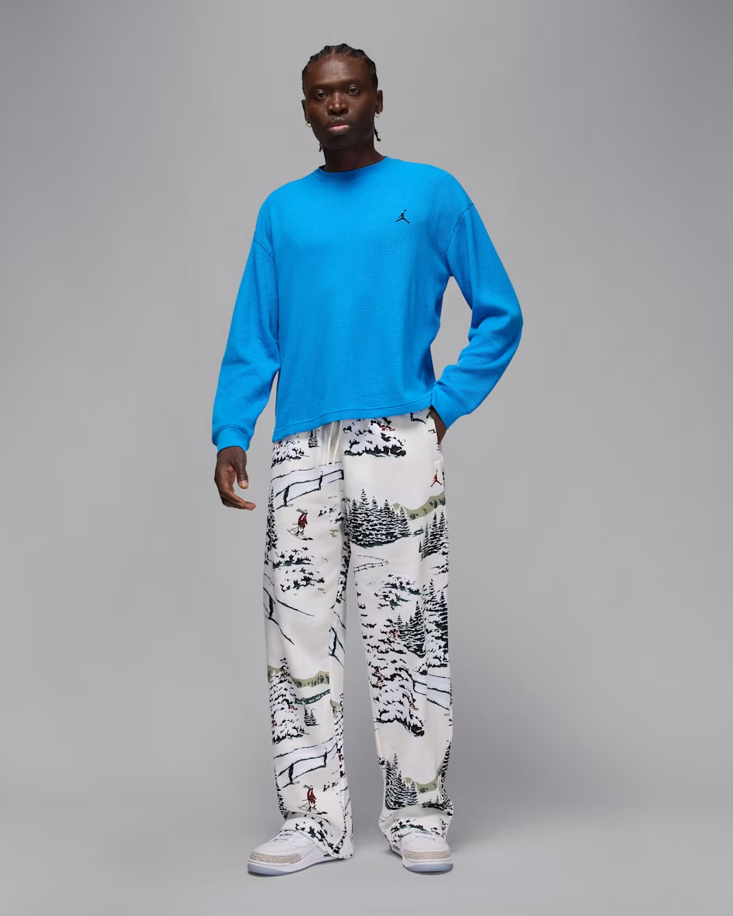 Jordan Flight Mountainside Mens Long Sleeve Waffle Shirt Light Photo Blue
