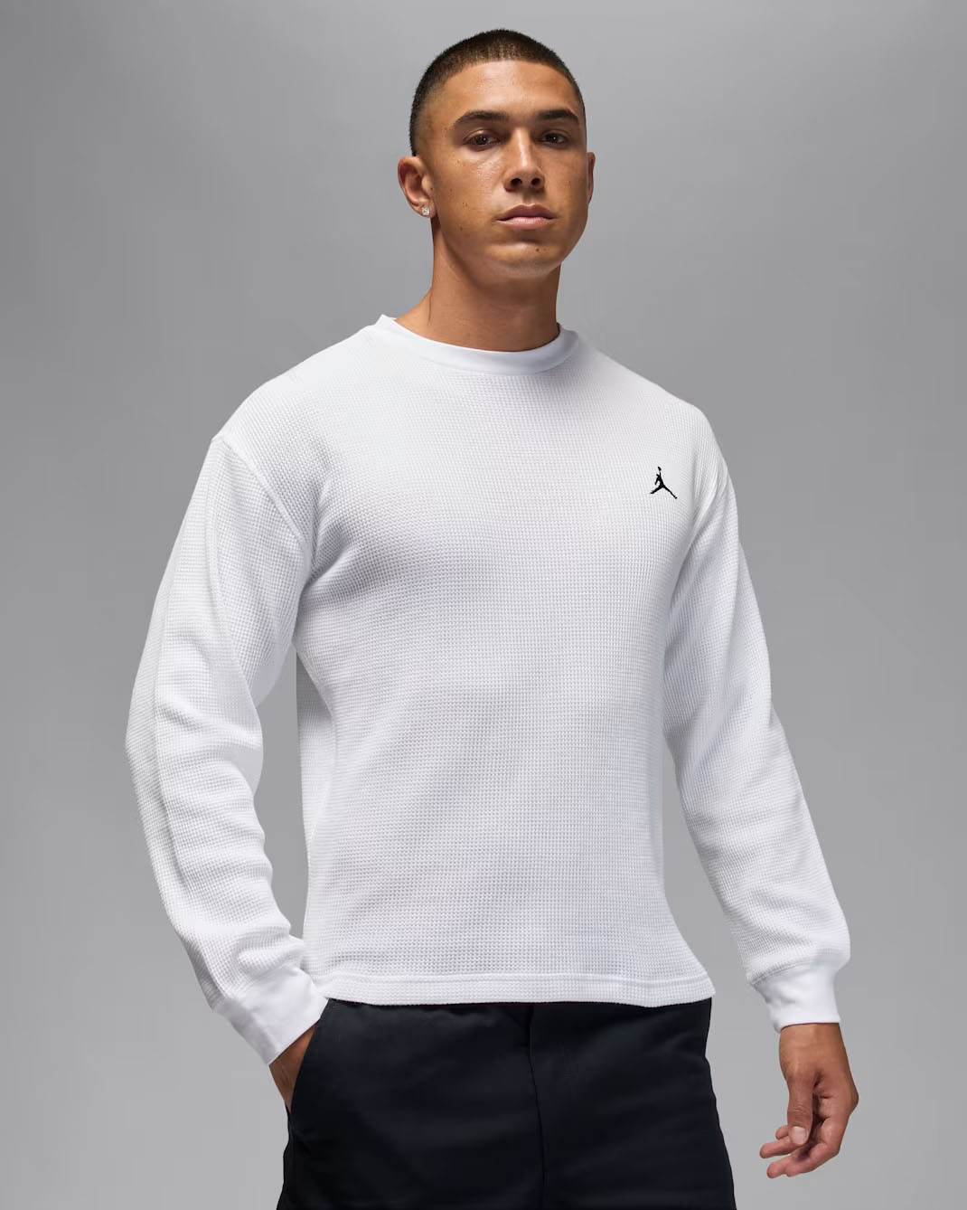 Jordan Flight Mountainside Mens Long Sleeve Waffle Shirt White Black 1