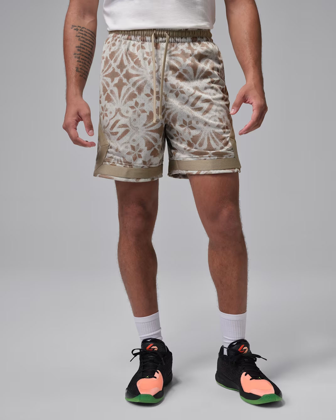 Jordan Luka Doncic Mens Dri Fit Diamond Shorts Khaki Varsity Red 1