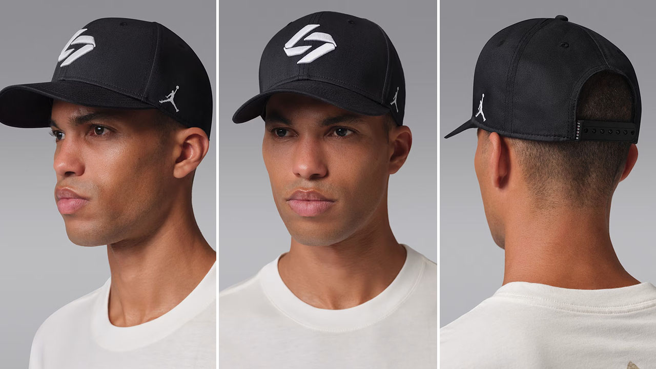 Jordan Luka Rise Cap Structured Snapback Hat Black White