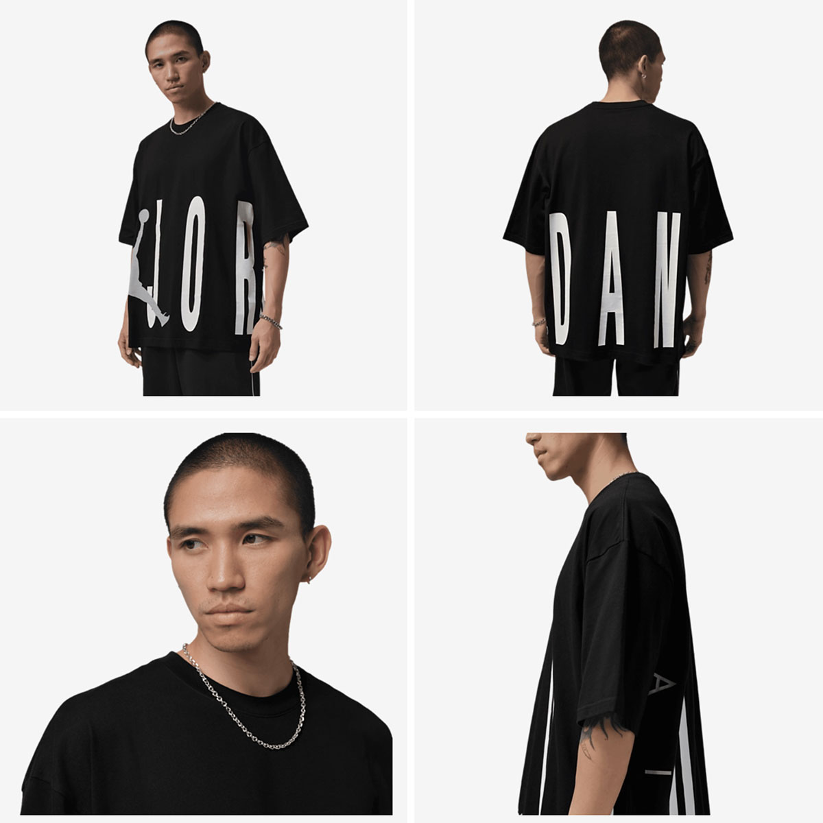 Jordan Mens Oversized Torso Logo T Shirt Black Wolf Grey