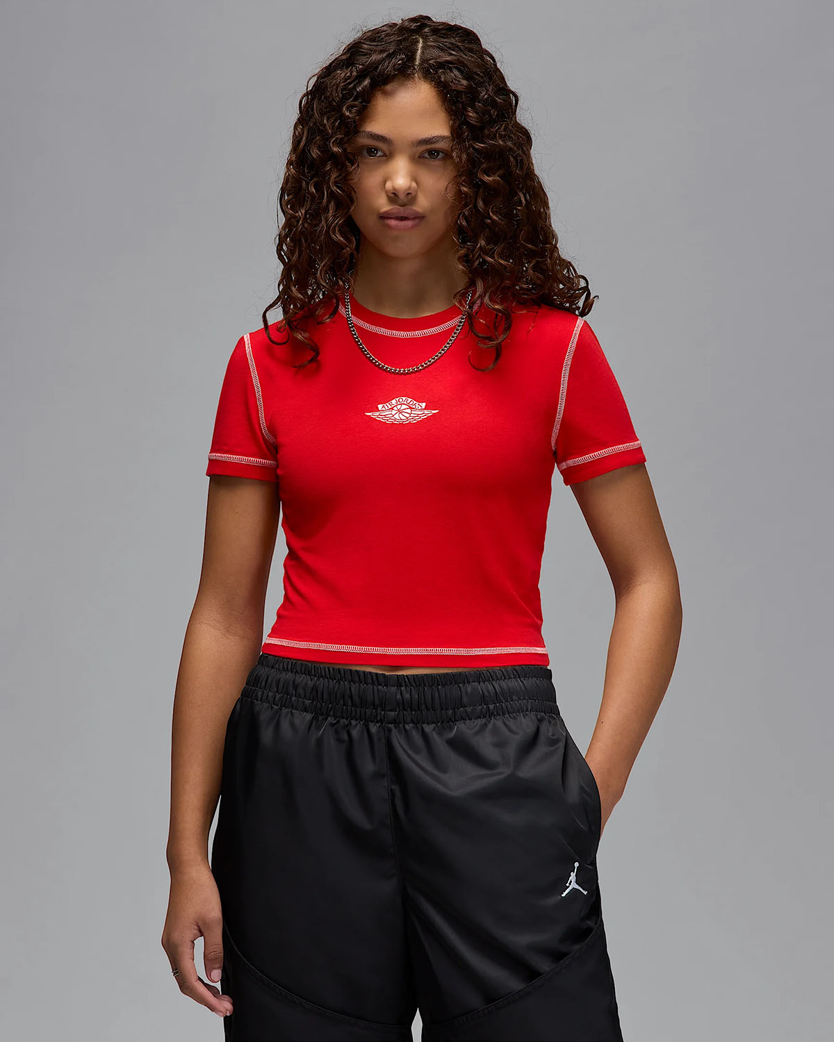 red and black jordan shirt women's