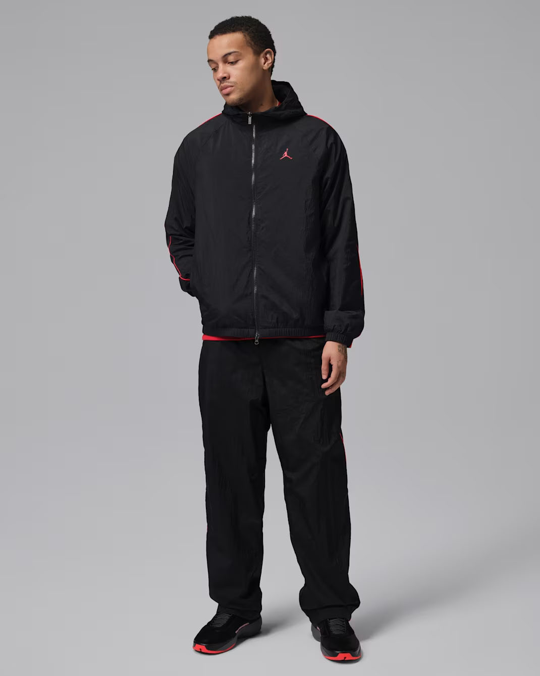 Jordan Sport Classic Mens Hooded Jacket and Pants Black Infrared 23