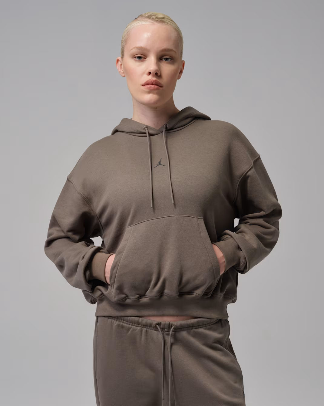 Jordan Sport Crossover Womens Dri FIT Fleece Hoodie Olive Grey