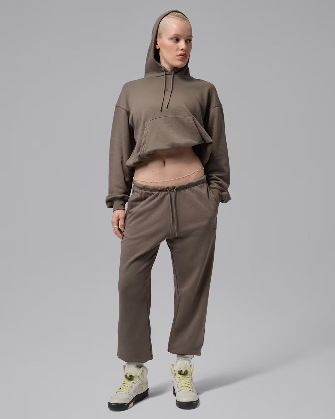 Jordan Sport Crossover Womens Dri FIT Fleece Hoodie and Pants Olive Grey