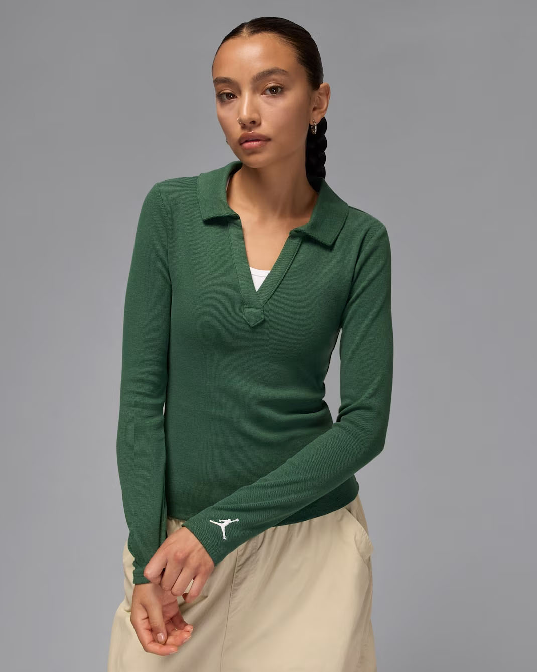 Jordan Womens Long Sleeve Knit Top Fir Green 1