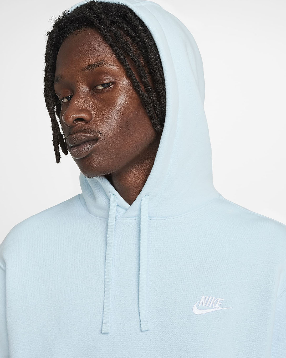 nike club fleece pullover hoodie light blue