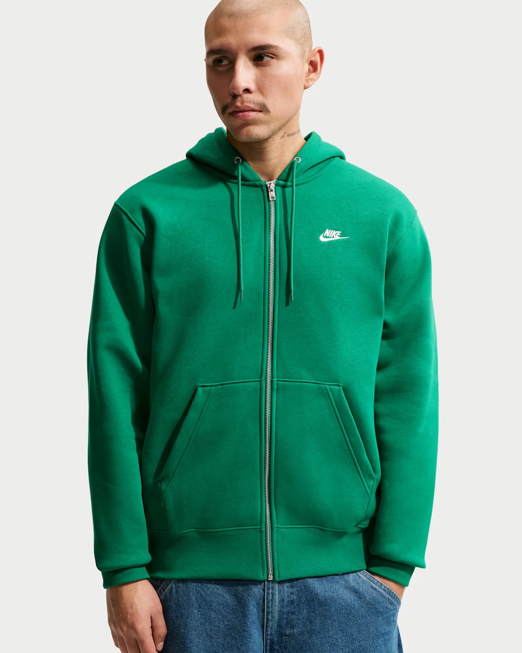 Nike Club Men's Full-Zip Fleece Hoodie Malachite Green White