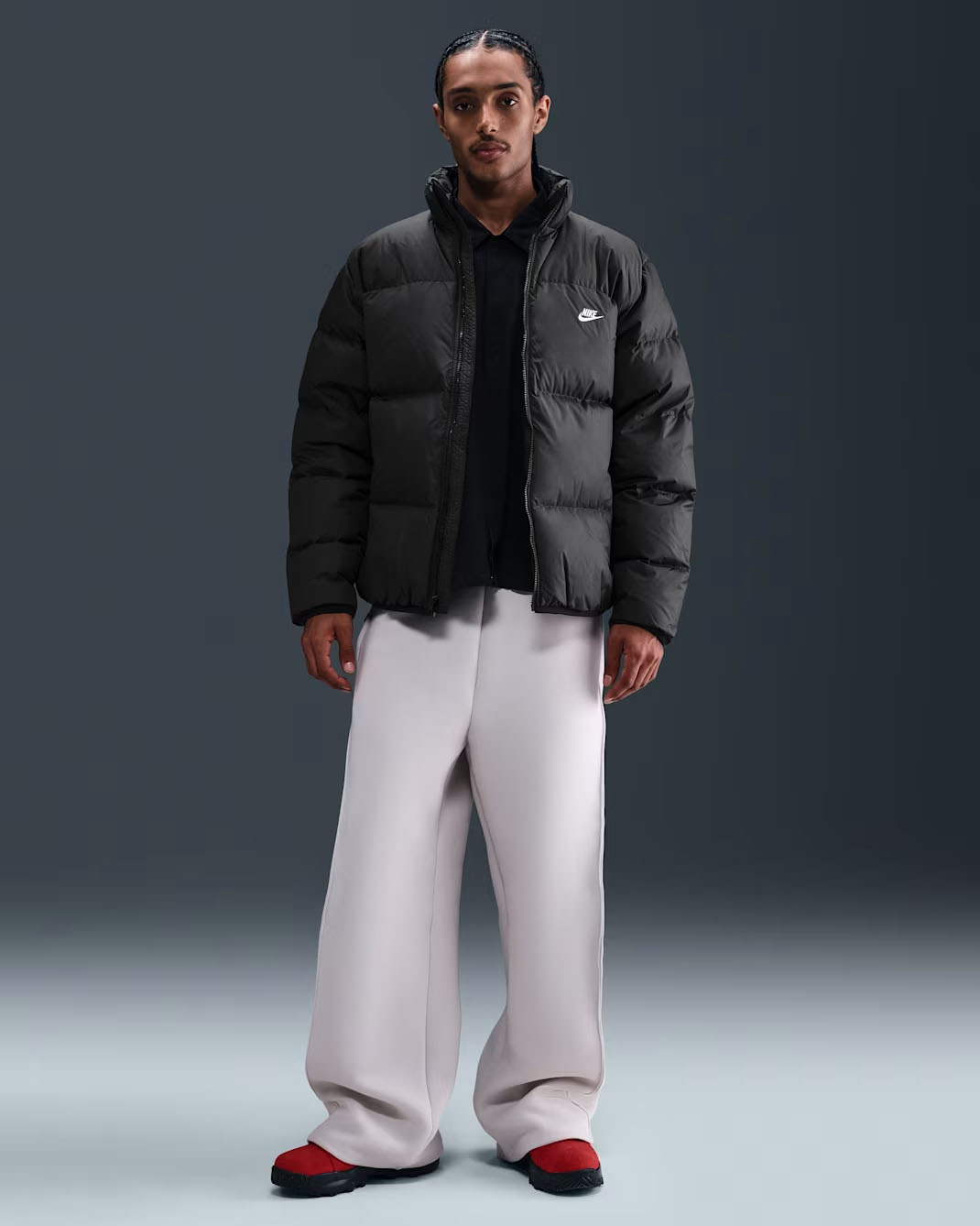 nike puffer jacket mens black and white