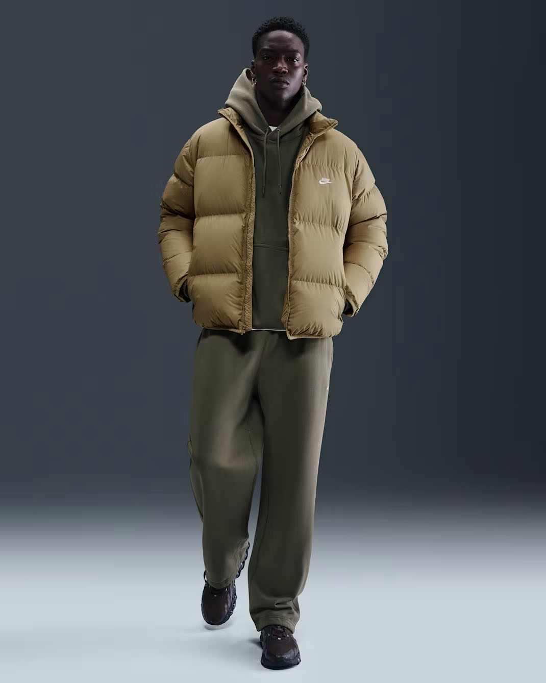 Nike Sportswear Club Mens Therma FIT Puffer Jacket Parachute Beige White Outfit