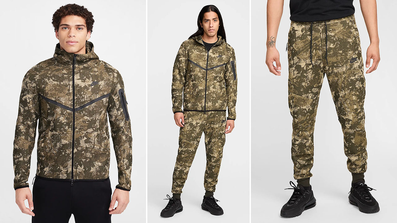 Nike Tech Fleece Camo Hoodie Jogger Pants Neutral Olive Medium Olive Black