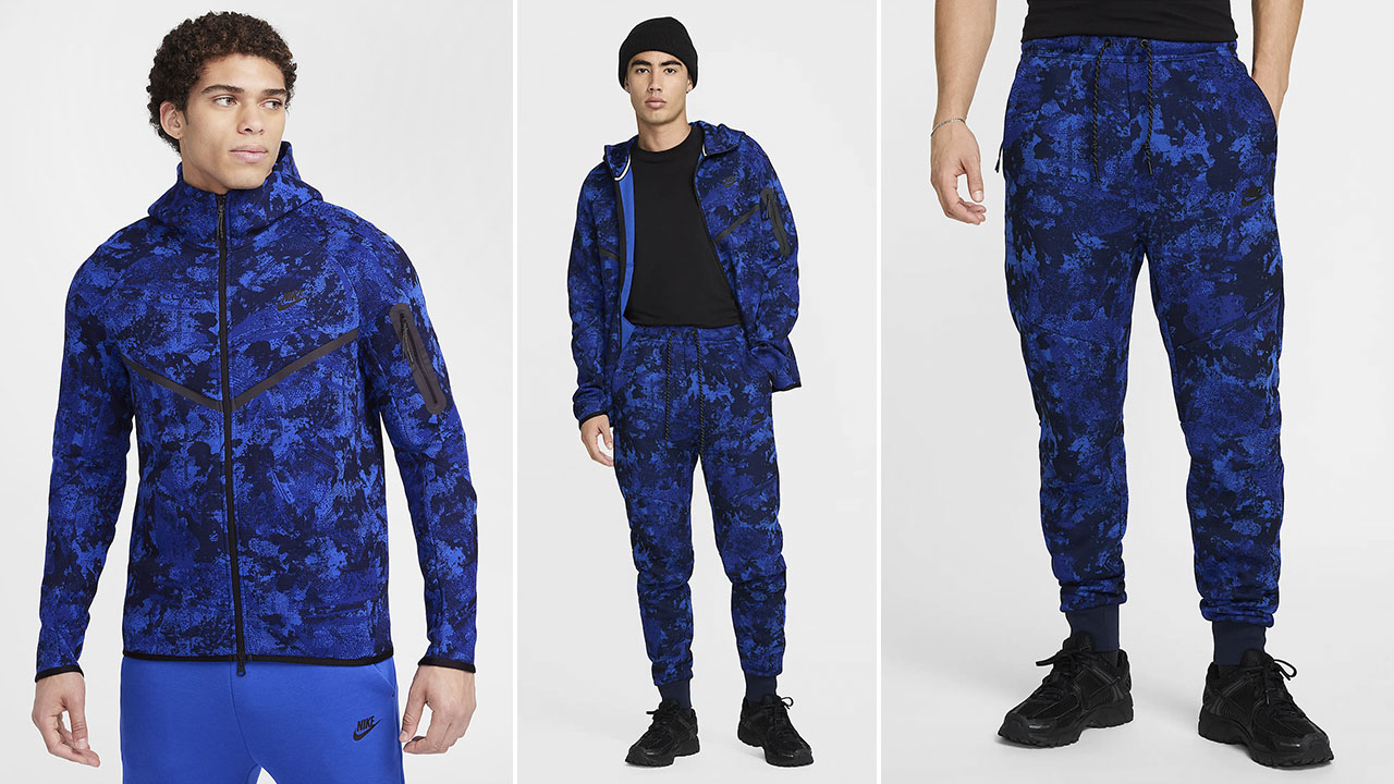 Nike Tech Fleece Camo Hoodie Joggers Game Royal Blue Black