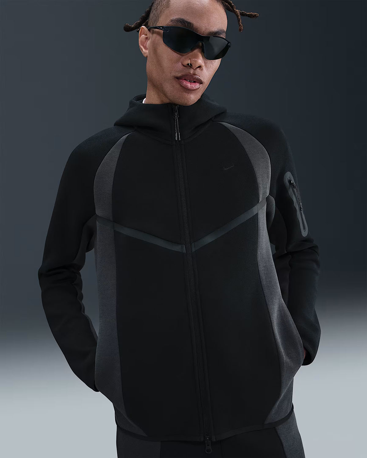 Nike Tech Fleece Mens Color Block Full Zip Windrunner Hoodie Jacket Black Anthracite 1