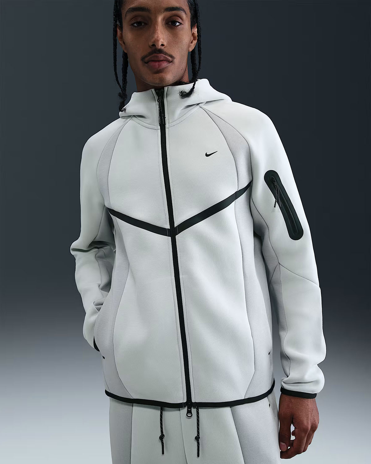 Nike Tech Fleece Mens Color Block Full Zip Windrunner Hoodie Jacket Light Silver Light Smoke Grey Black 1