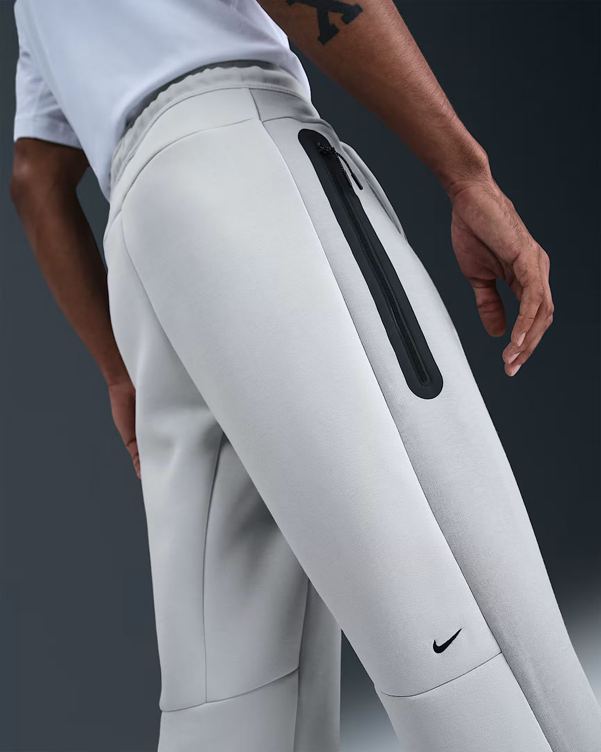 Nike Tech Fleece Mens Color Block Open Hem Pants Light Silver Light Smoke Grey Black 2