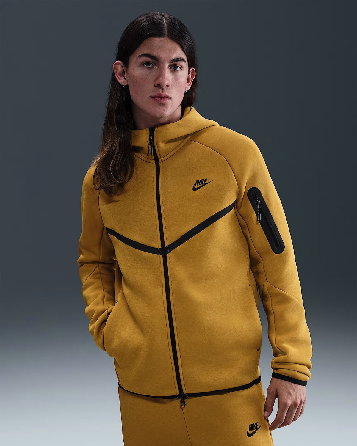 Nike Tech Fleece Mens Full Ziip Windrunner Hoodie Jacket Ochre Black 1