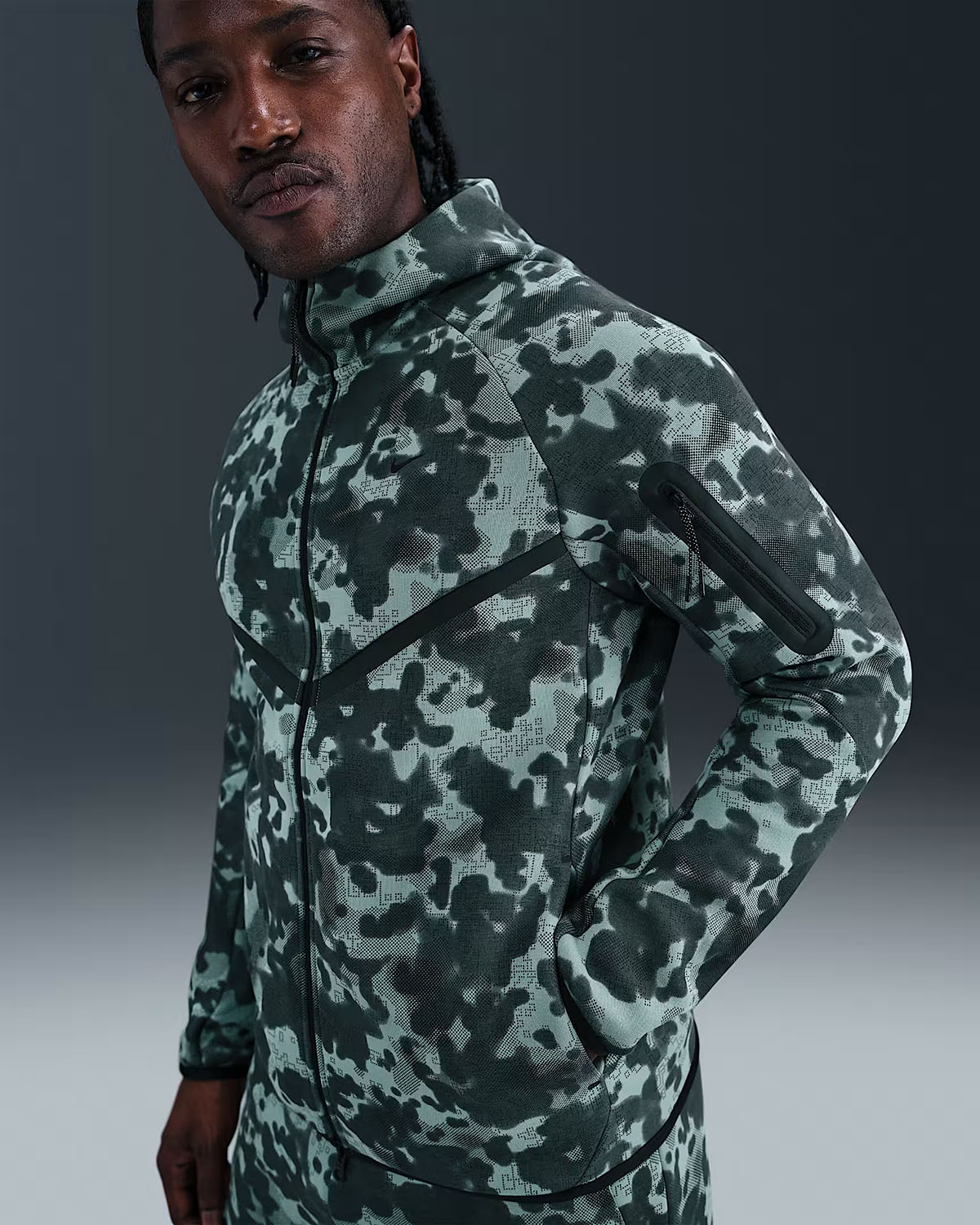 Nike Tech Fleece Mens Full Zip Camo Windrunner Hoodie Jacket Cannon Black 1