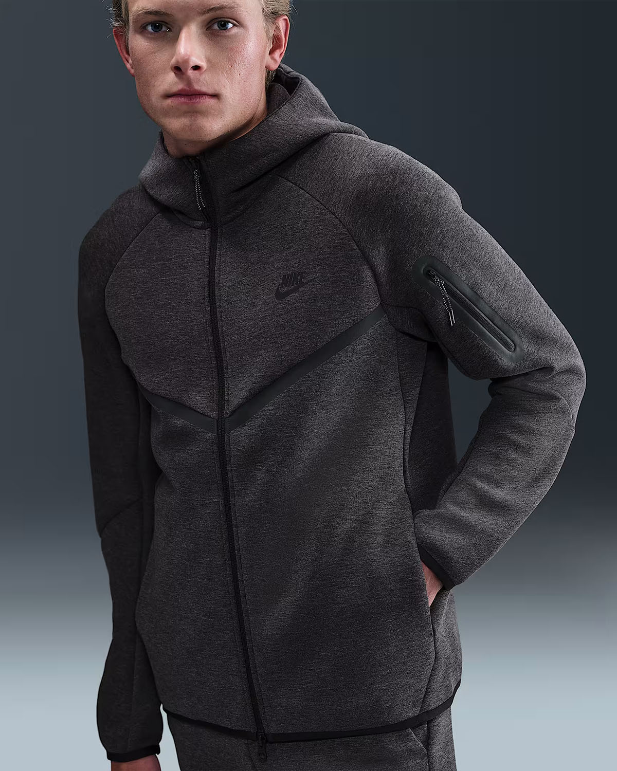 Nike Tech Fleece Mens Full Zip Windrunner Hoodie Jacket Black Heather 1