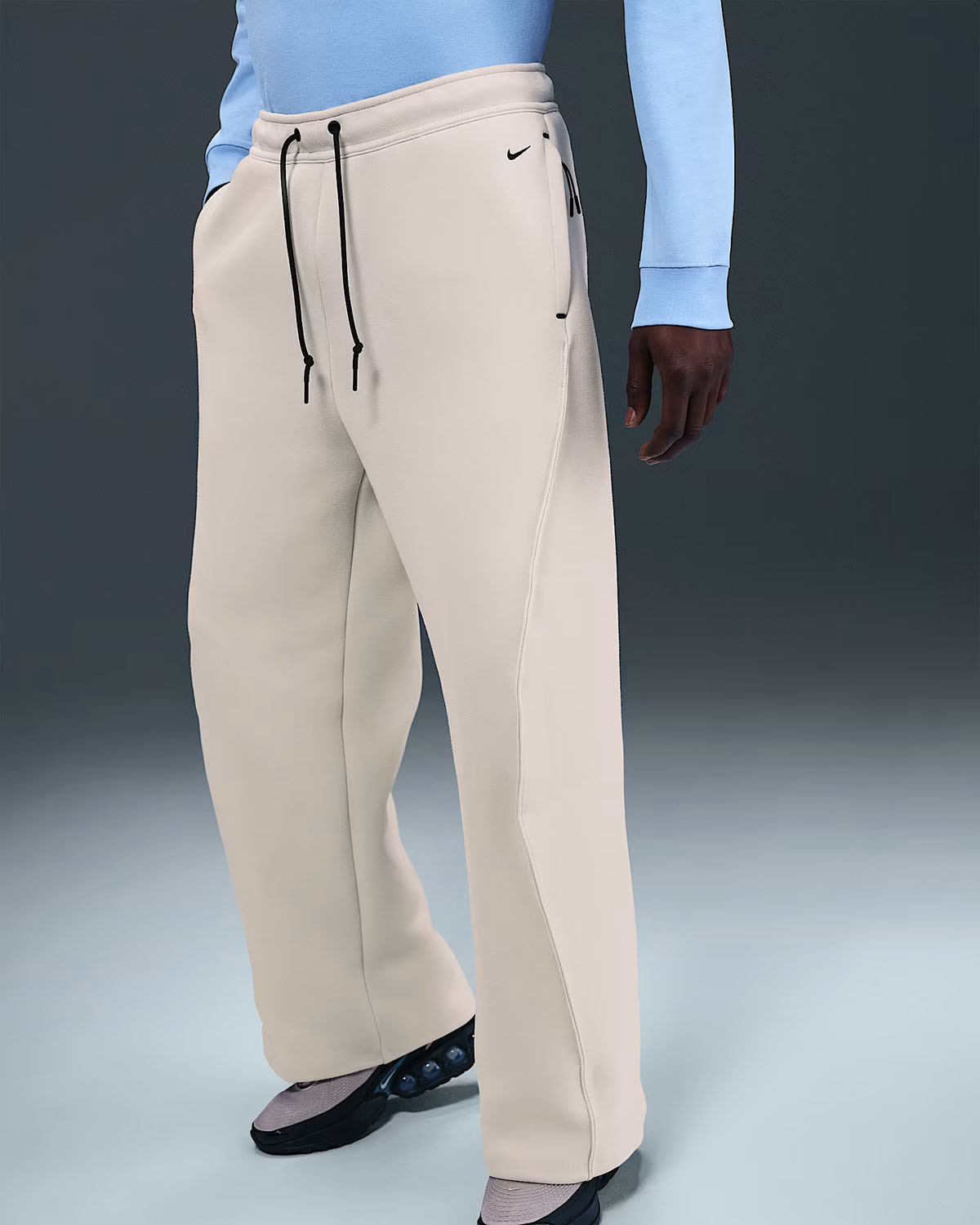 Nike Tech Fleece Mens Loose Fit Open Hem Pants Light Bone Black 1