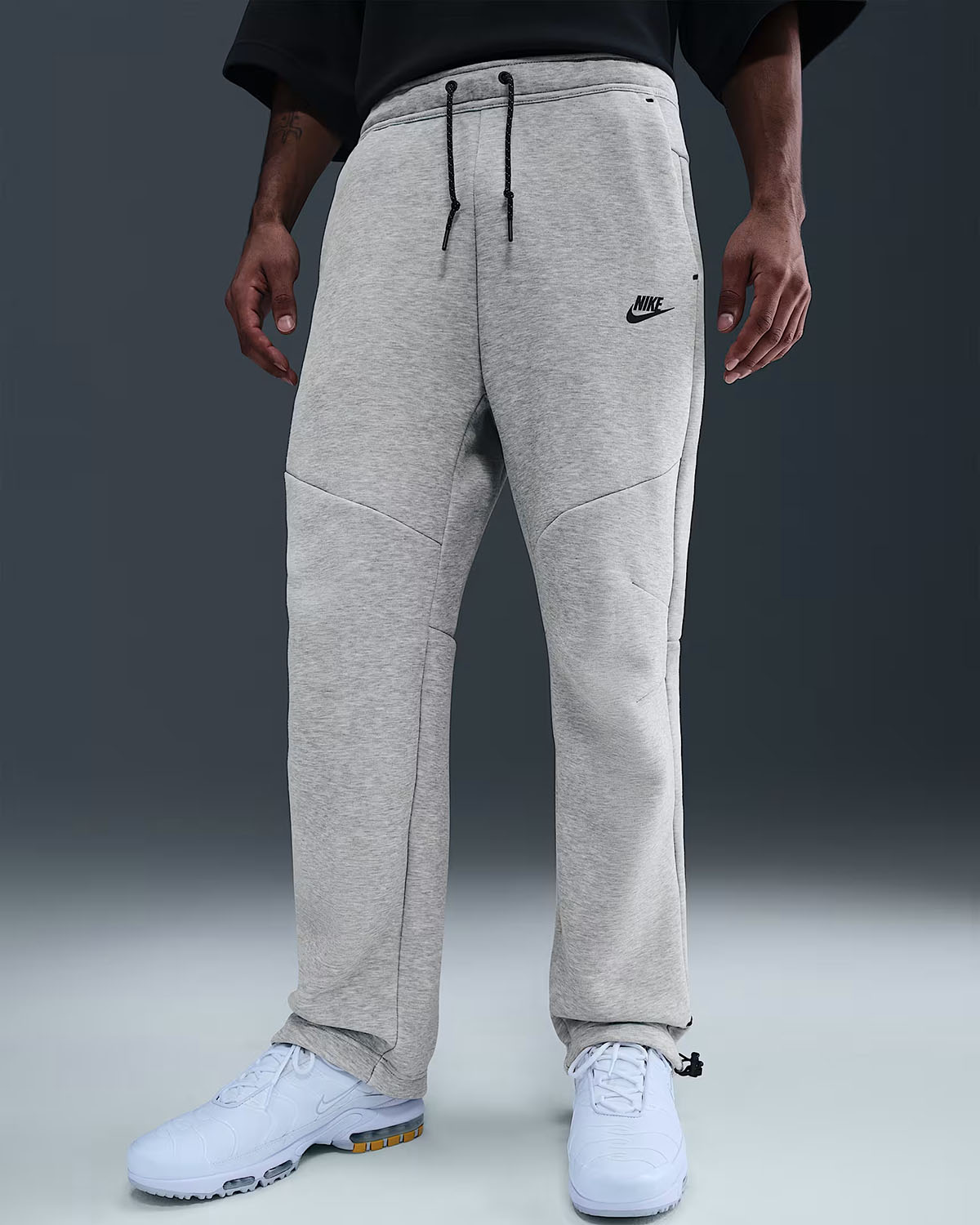 Nike Tech Fleece Mens Open Hem Pants Dark Grey Heather Black 1