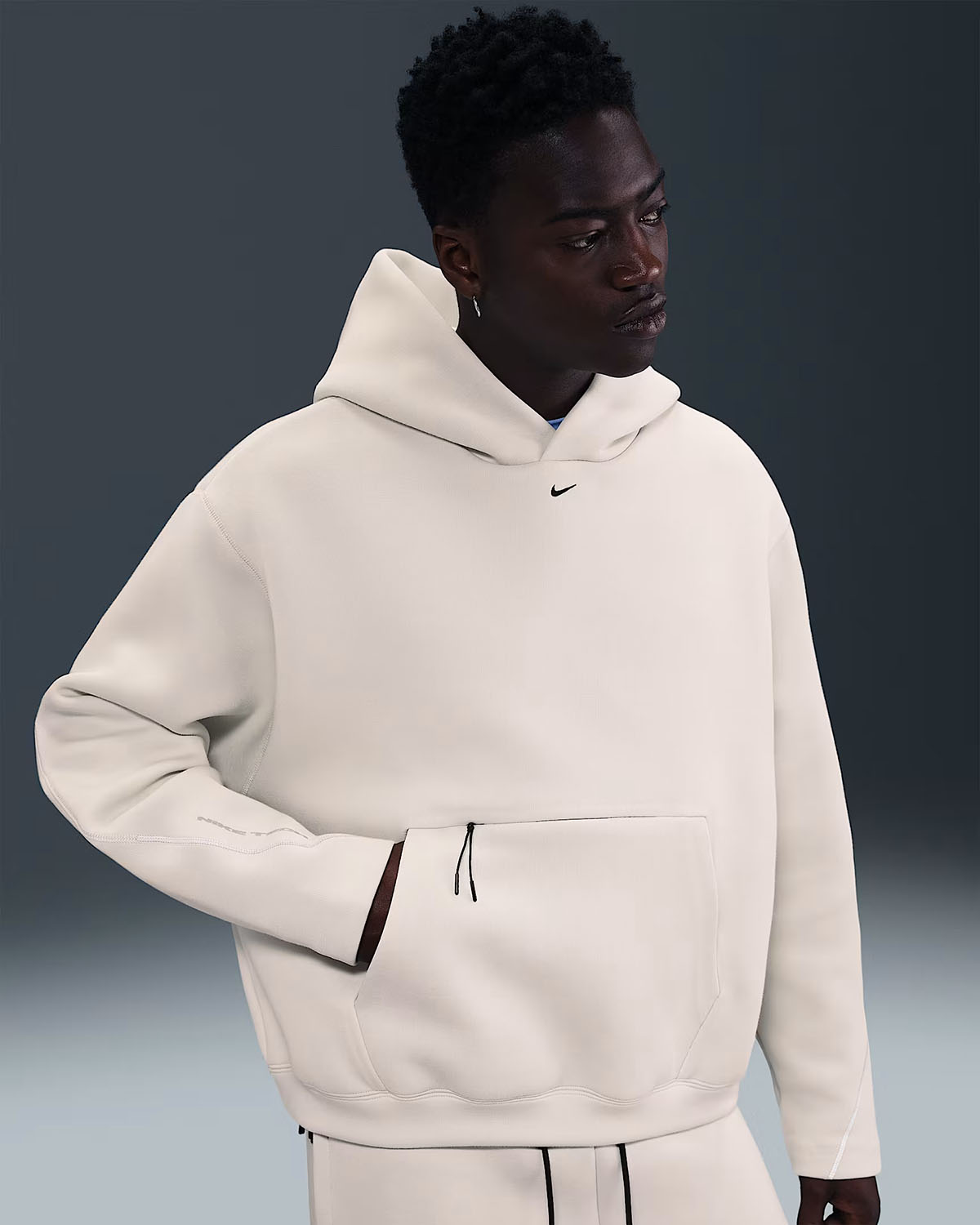 Nike Tech Fleece Mens Oversized Hoodie Light Bone Black 1