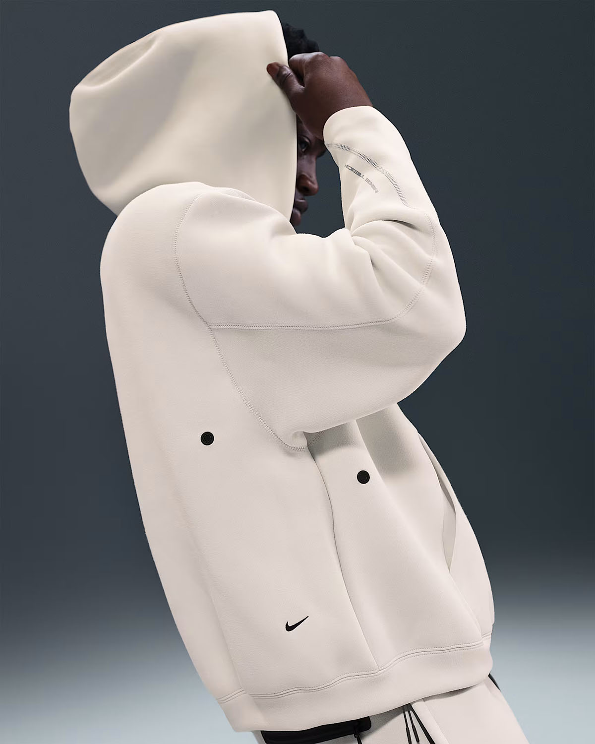 Nike Tech Fleece Mens Oversized Hoodie Light Bone Black 2