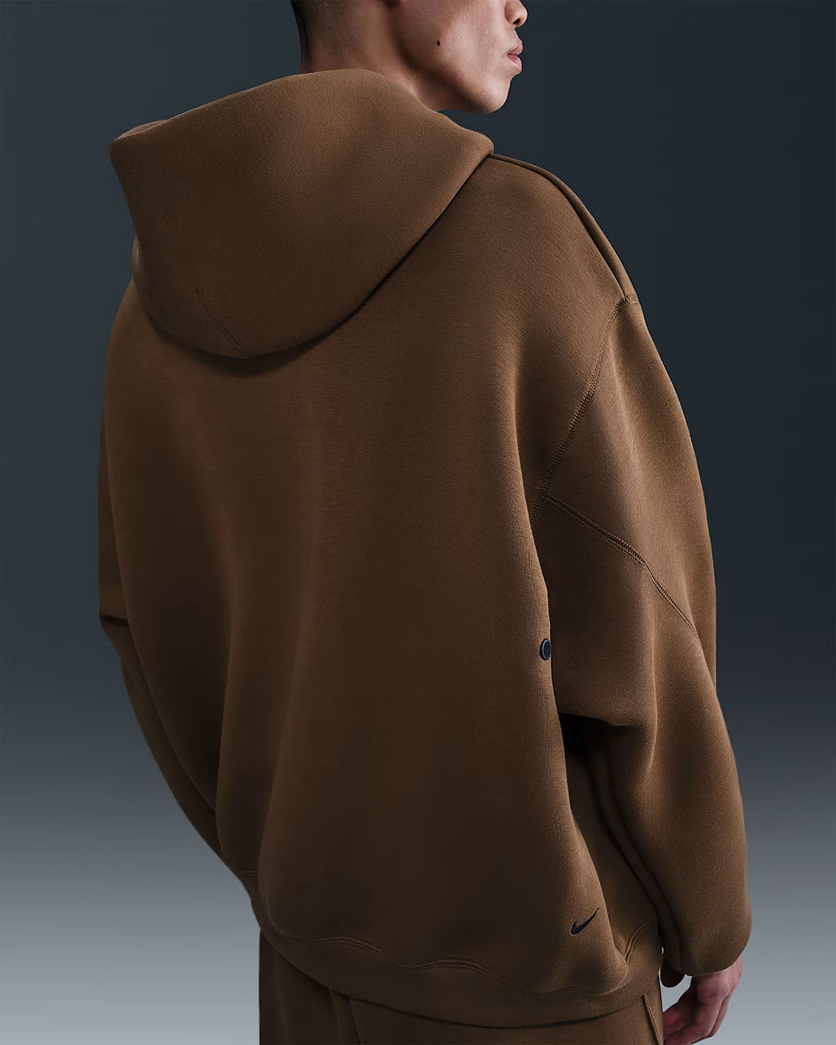 Nike Tech Fleece Mens Oversized Hoodie Mosswood Brown Black 2
