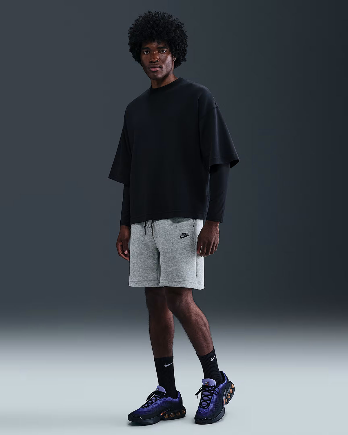 Nike Tech Fleece Mens Shorts Dark Grey Heather Black Outfit
