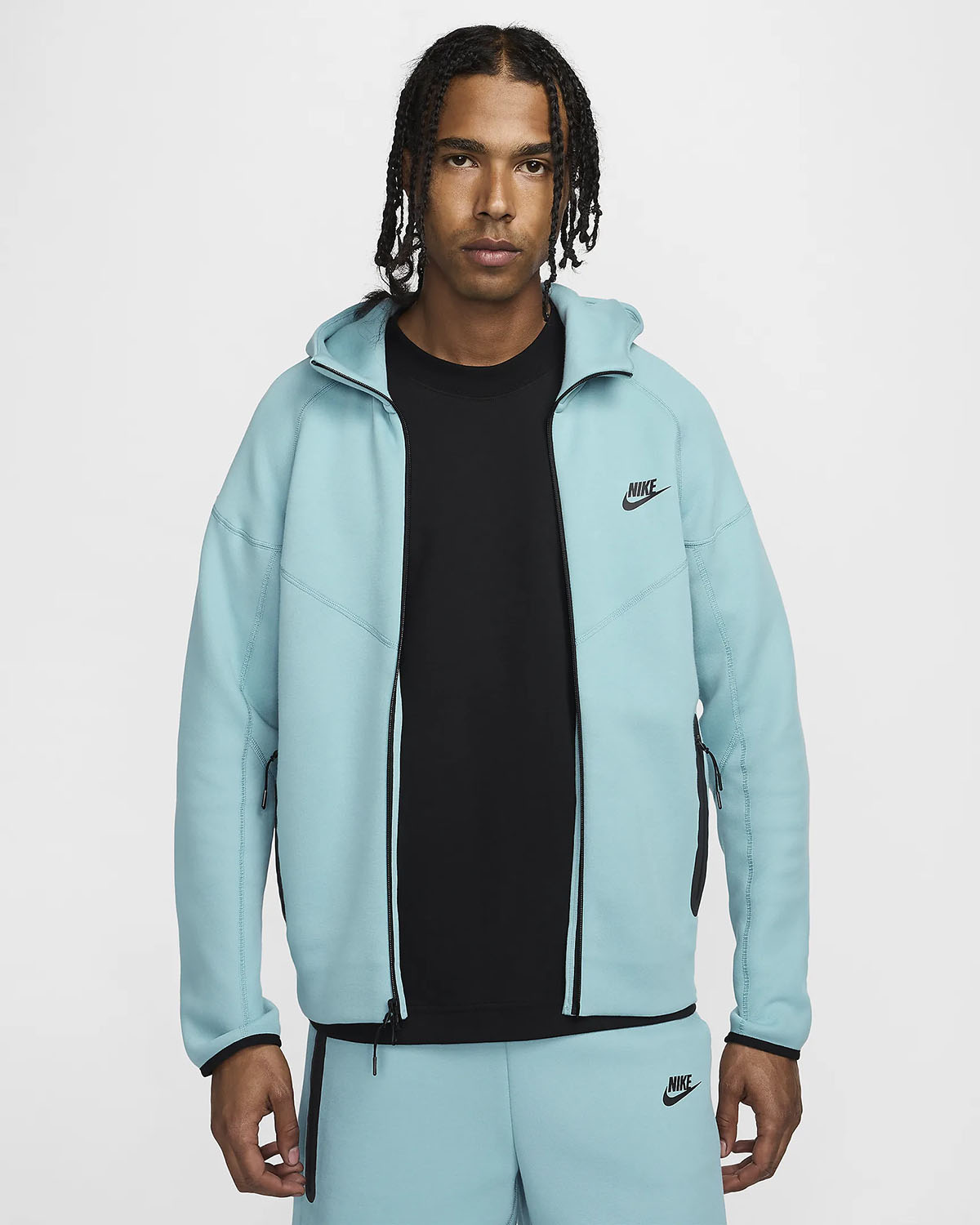Nike Tech Fleece Windrunner Full Zip Hoodie Denim Turquoise Black