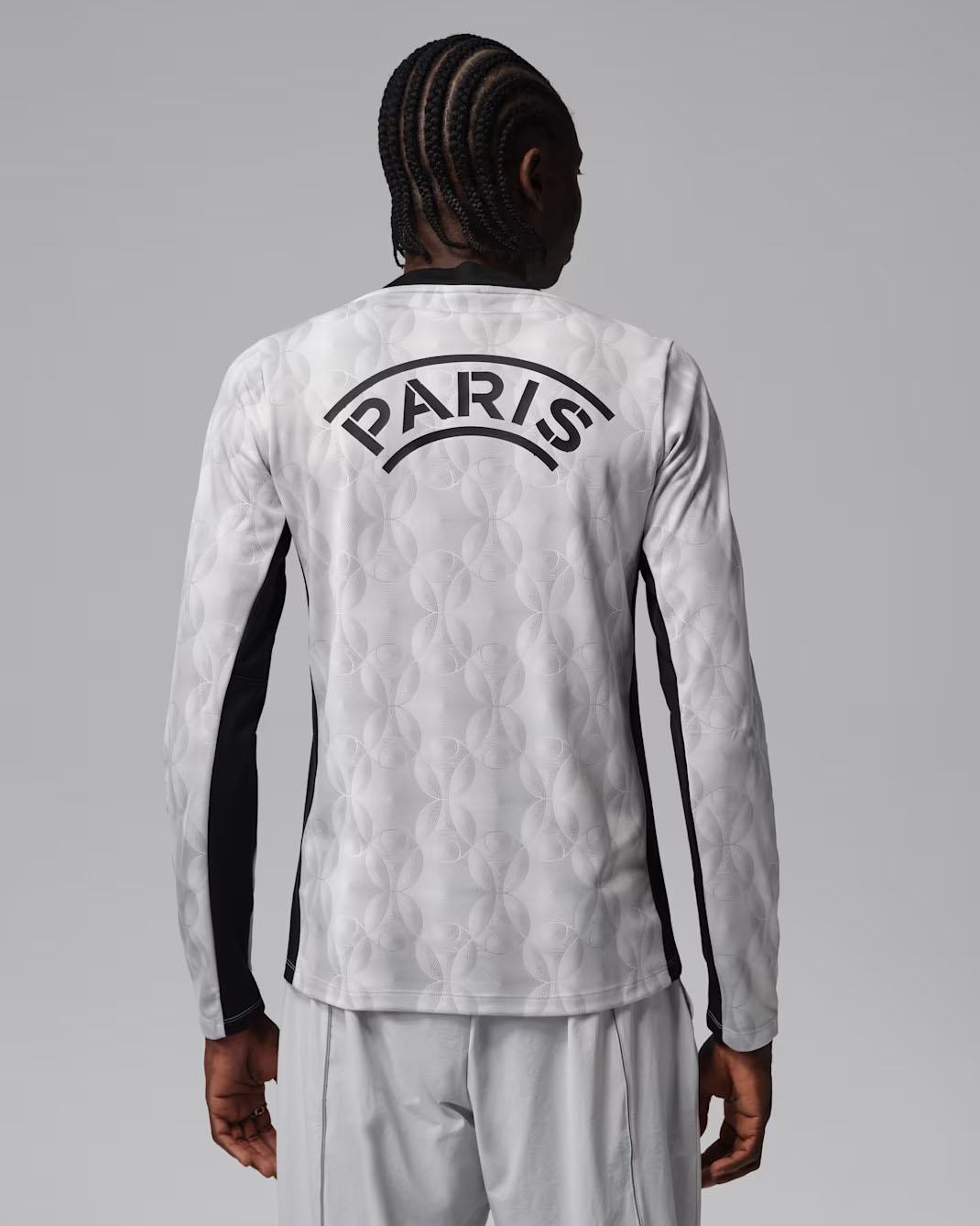Paris Saint-Germain Academy Pro Night Edition Men's Jordan Dri-FIT Soccer Long-Sleeve Pre-Match Top Grey Black 2