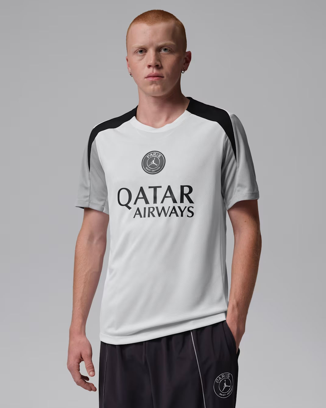 Paris Saint-Germain Strike Night Edition Men's Jordan Dri-FIT Soccer Short-Sleeve Knit Top White Grey Black 1