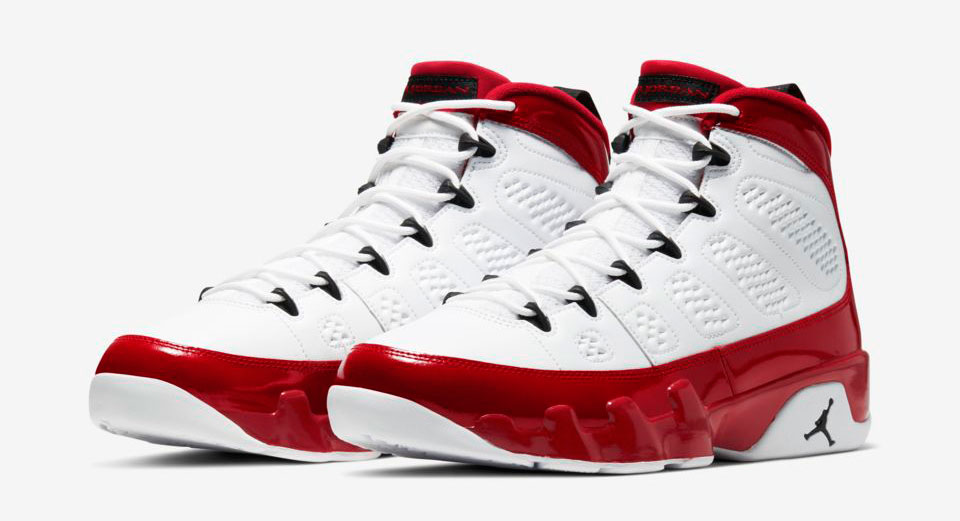 retro 9 jordans red and white