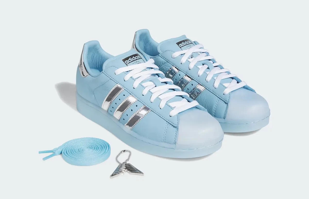 Anthony Edwards x adidas Superstar II Cold Blooded in Clear Blue silver and white