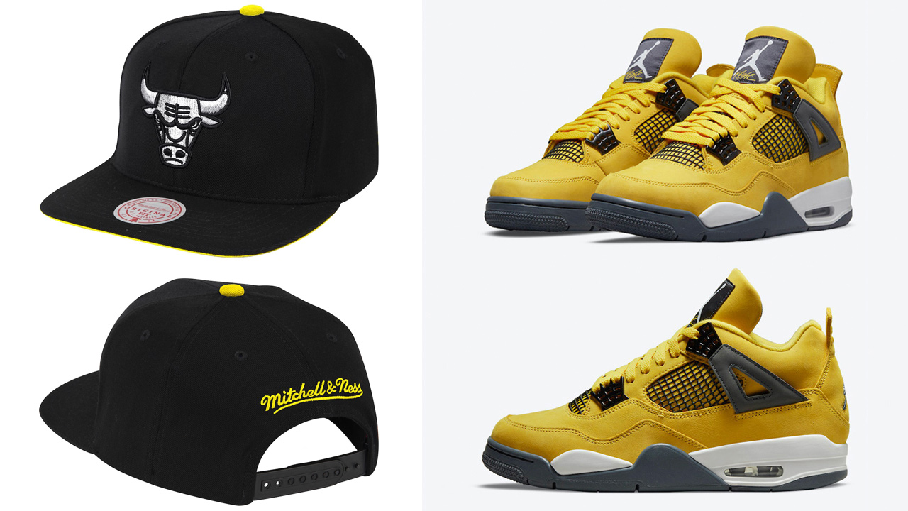 jordan-4-lightning-bulls-snapback-hat-mitchell-ness