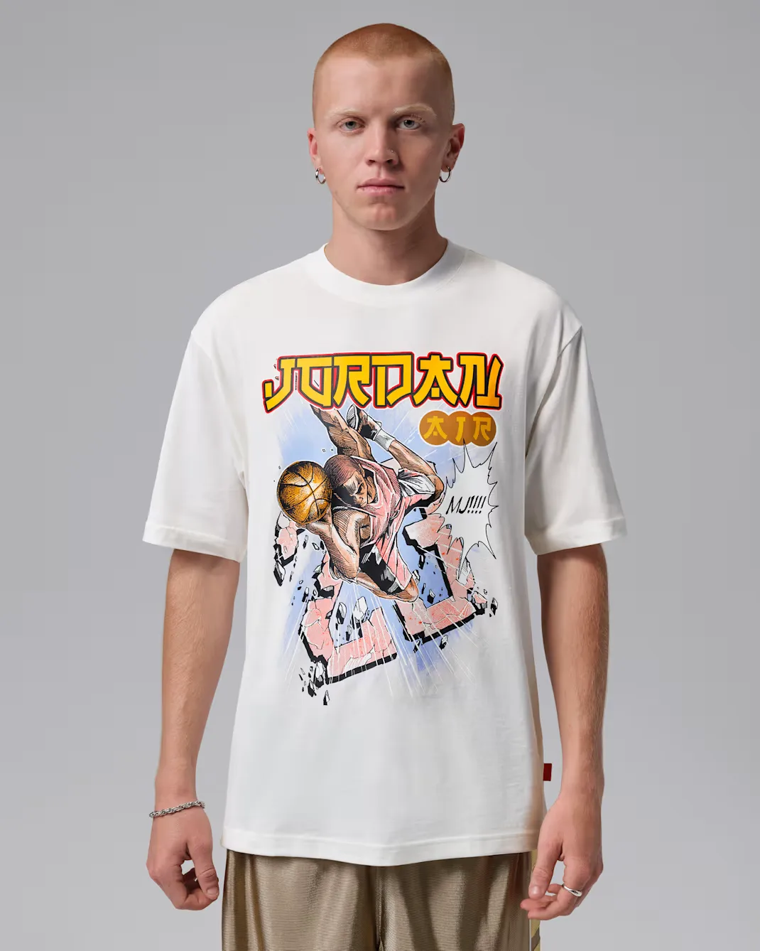 Jordan Brooklyn Anime T-Shirt in sail featuring a comic-inspired Michael Jordan graphic on the front.