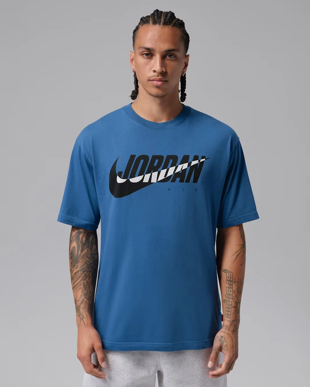 Jordan Brooklyn Essentials Swoosh 85 t-shirt in a True Blue colorway