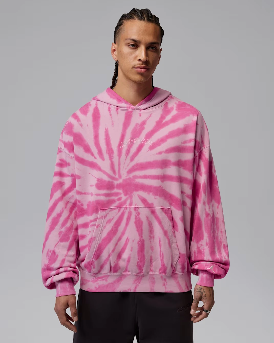 Jordan Brooklyn Fleece Festival Hoodie in Iced Carmine, Pinksicle and Pale Ivory tie-dye.