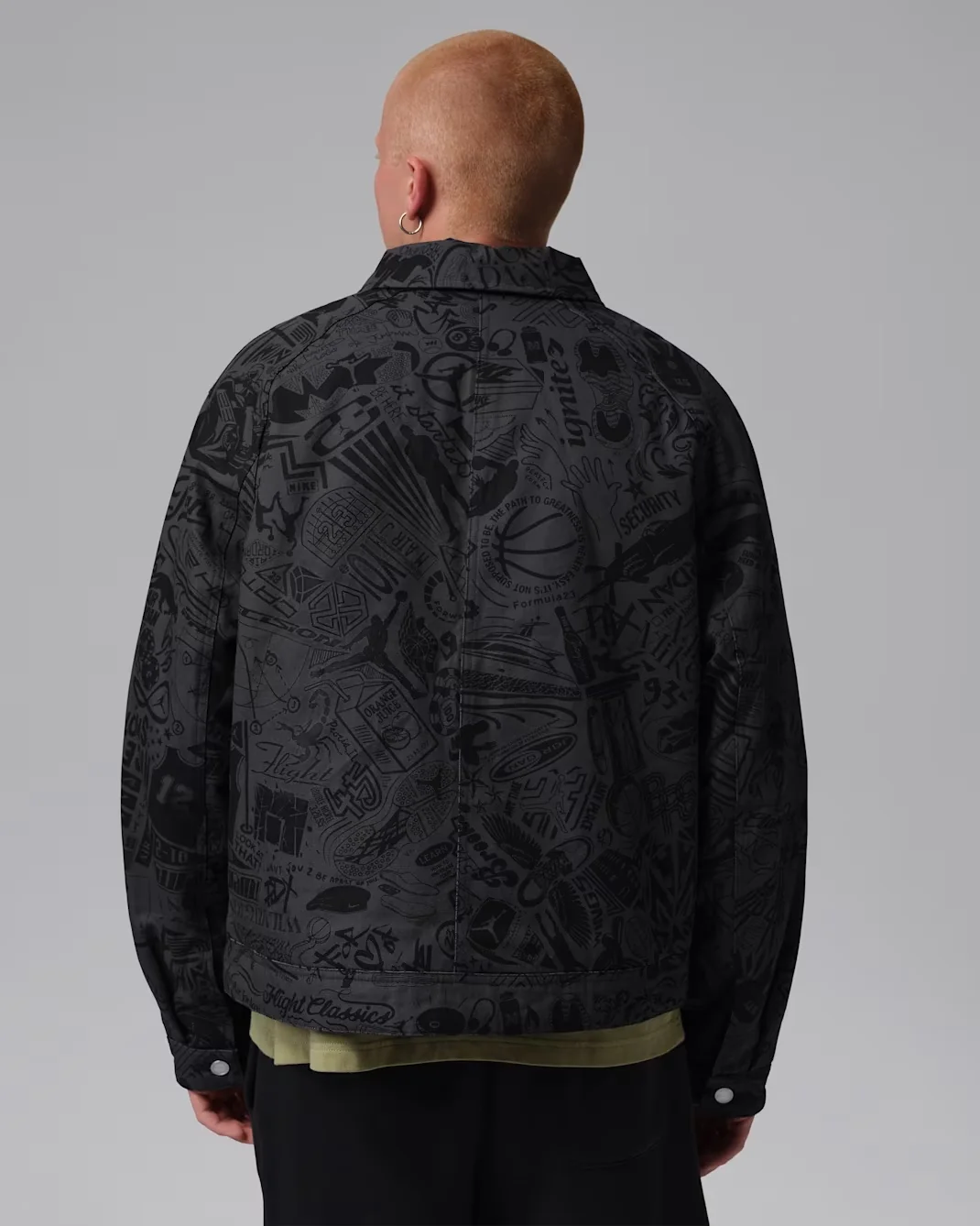 Back view of Jordan Brooklyn Laser Chore Jacket in Black and Anthracite