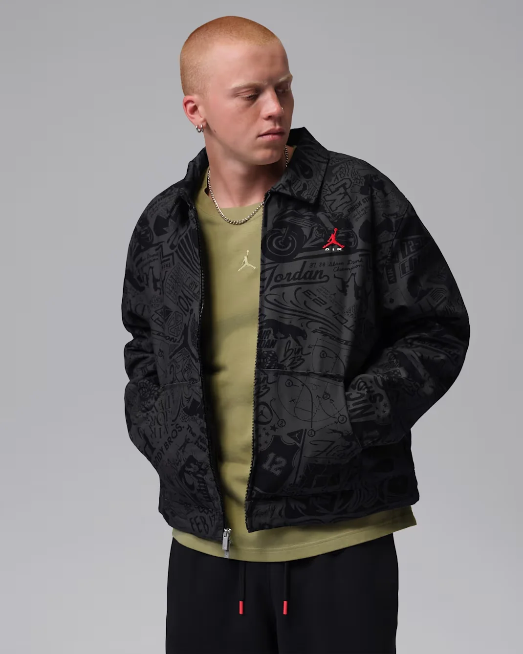 Jordan Brooklyn Laser Chore Jacket in Black, Anthracite and Gym Red