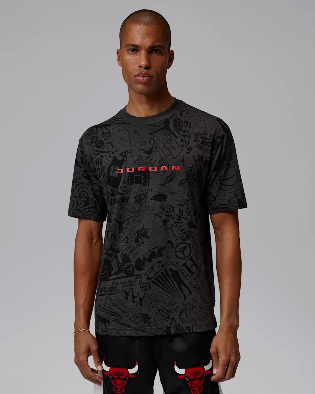 Jordan Brooklyn Laser Graphic T-Shirt in Anthracite, Black and Gym Red