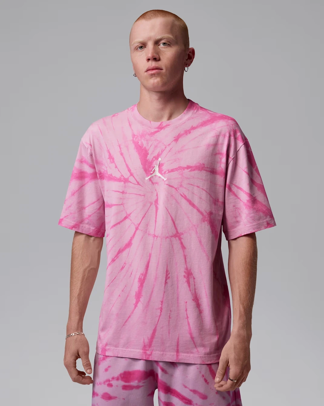 Jordan Brooklyn Festival T-Shirt in Iced Carmine and Pale Ivory pink tie-dye.
