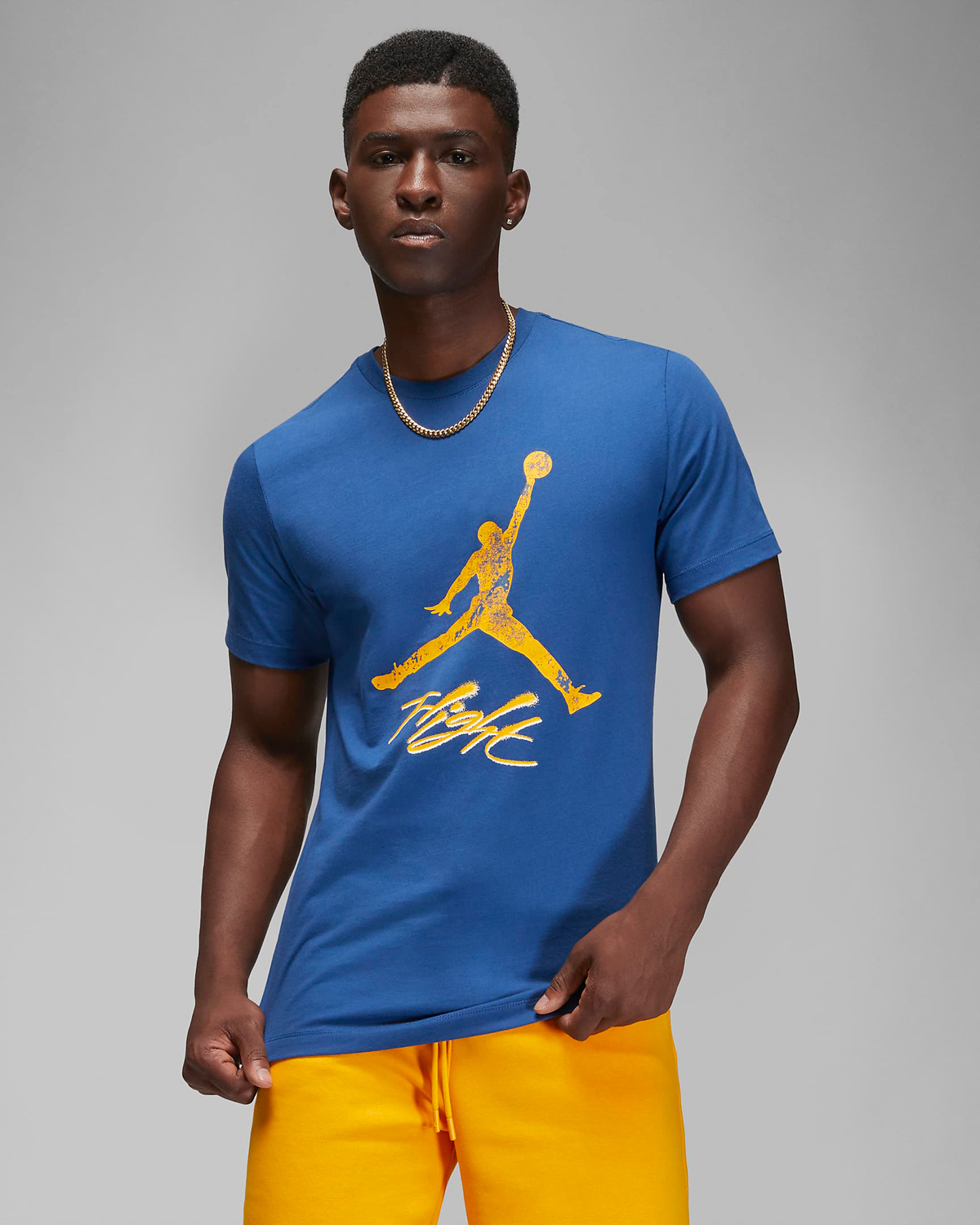 blue and yellow jordan shirt