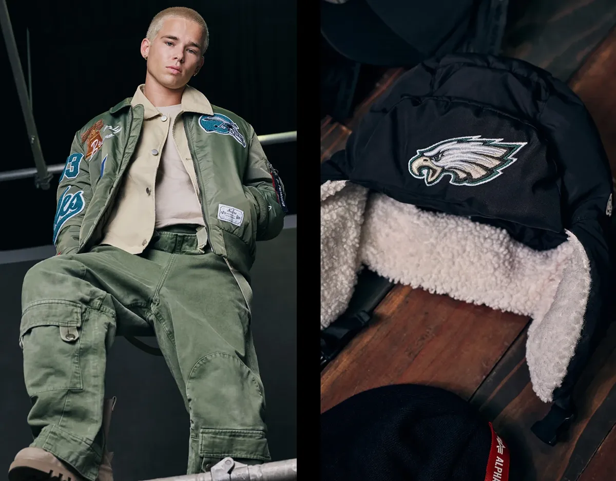 New Era x Alpha Industries Philadelphia Eagles NFL collection in green and black